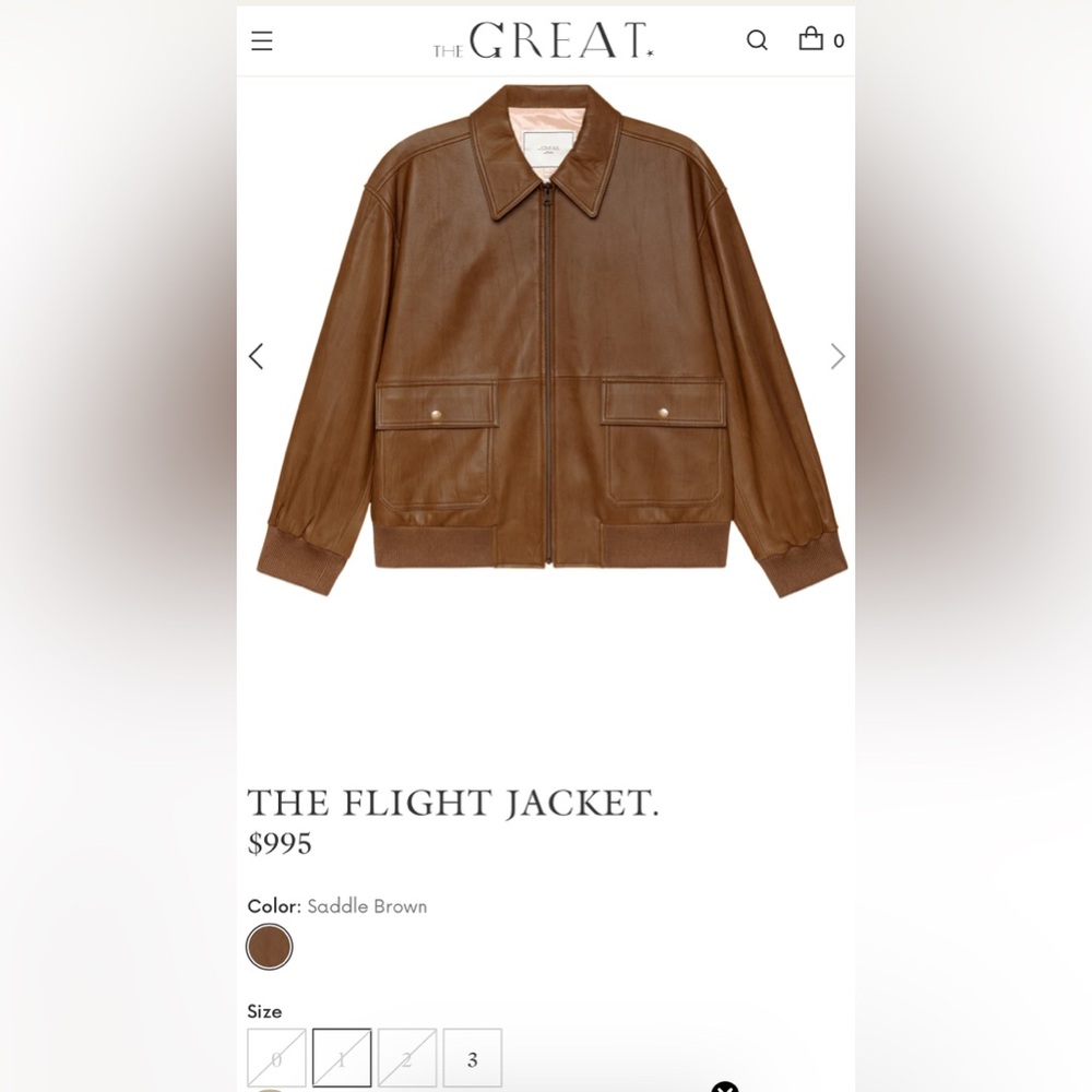 The Flight Jacket. The Great. Saddle Brown. Size 0. Original price $995 - Picture 2 of 9